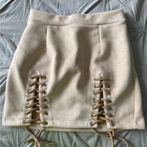 Amazon Cream Lace-Up Mini Skirt
